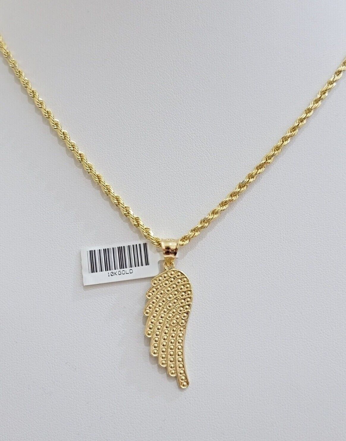 10k Gold Rope Chain Angel Wing Charm Pendant Set 18 - 28'' Inch 3mm Necklace REAL - GoldenlinQ